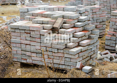 Stack of calcium silicate bricks on a construction site Stock Photo