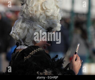 Pretty young woman in carnival costume and mask, Venice Carnival Stock Photo