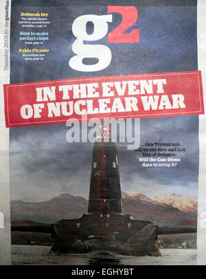 Guardian newspaper G2 section headline on front page Trident Submarine article In the Event of Nuclear War 20 May 2010 Stock Photo