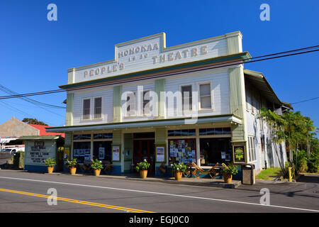 Honokaa People's Theatre on main street of old historic sugar town of Honokaa on Hamakua Coast, Big Island, Hawaii, USA Stock Photo