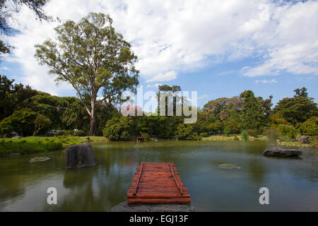 Bridge to the Carp Lake. Buenos Aires Japanese Gardens, Argentina. Stock Photo