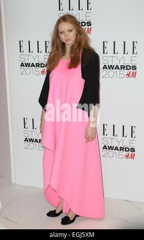 London, Britain. 24th Feb, 2015. British model Lily Cole arrives at the Elle Style Awards in London, Britain, 24 February 2015. The awards are hosted by the fashion magazine 'Elle' on occasion of the London Fashion Week that ran from 20 to 24 February. Photo: Hubert Boesl/dpa/Alamy Live News Stock Photo