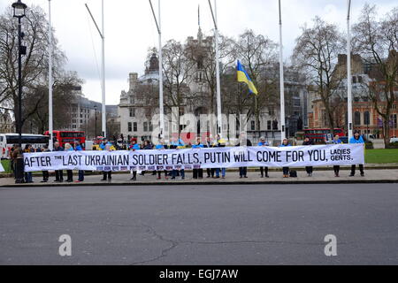 London, UK. 25th Feb, 2015. Ukrainians protest in Parliament square suggesting that Putin will come for UK next. Credit:  Rachel Megawhat/Alamy Live News Stock Photo