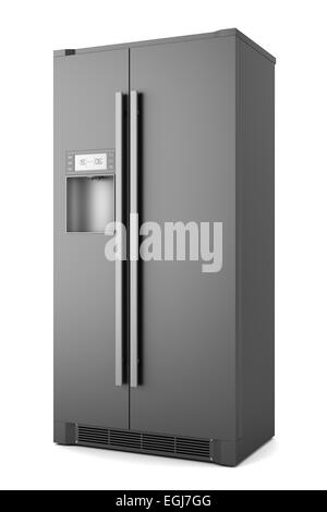 single modern black refrigerator isolated on white background Stock Photo
