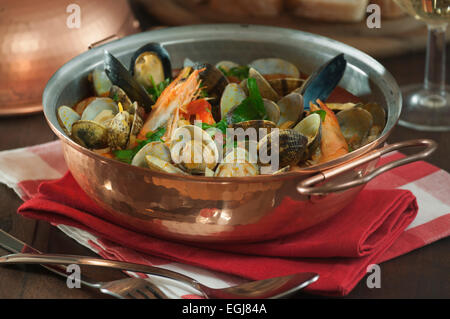 Cataplana de Mariscos. Seafood stew Portugal. Stock Photo