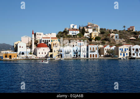 View of harbour, Kastellorizo (Meis), Dodecanese, Greek Islands, Greece, Europe Stock Photo