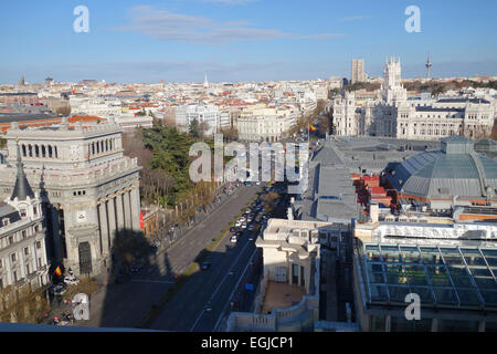 Skyline, cityscape, from roof Circulo de Bellas Artes with Gran via, in front. Cervantes Institute left, Madrid, Spain. Stock Photo