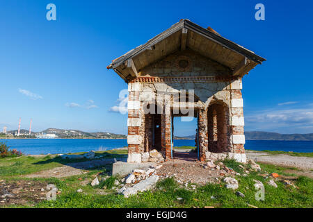 Old abandoned cargo customs train stop near the sea against a scenic background Stock Photo