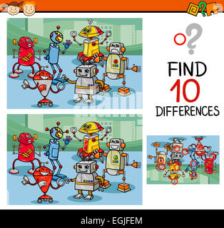 Cartoon Illustration of Finding Differences Educational Game for Preschool Children Stock Photo