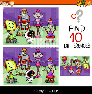 Cartoon Illustration of Finding Differences Educational Game for Preschool Children Stock Photo