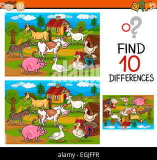 Cartoon Illustration of Finding Differences Educational Game for Preschool Children Stock Photo