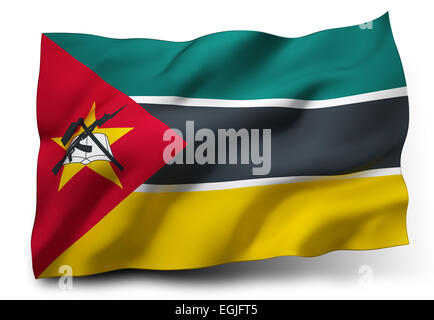 Waving flag of Mozambique isolated on white background Stock Photo