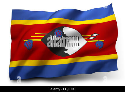 Waving flag of Swaziland isolated on white background Stock Photo