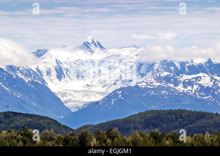 Snow-capped Chugach Mouintains from the Matanuska-Susitna Valley near Anchorage Stock Photo