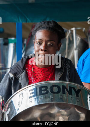 Steel bands compete in the Notting Hill Carnival 2014 National Panorama Competition at Emslie Horniman Pleasance Park Featuring: Atmosphere Where: London, England, United Kingdom When: 23 Aug 2014 Stock Photo