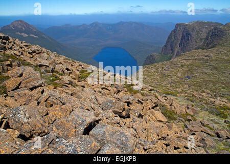 View over Lake Judd from the slopes of Mt Anne, the highest peak in south west Tasmania Stock Photo