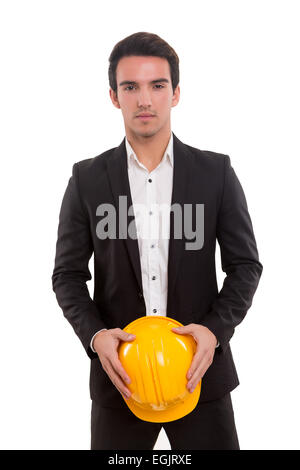 Handsome young engineer posing isolated over white background Stock Photo