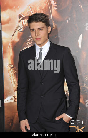 LOS ANGELES, CA - AUGUST 28, 2013: Nolan Gerard Funk at the world premiere of his movie 'Riddick' at the Regency Village Theatre, Westwood. Stock Photo