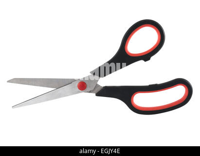 Metal scissors with a black handle, isolated Stock Photo