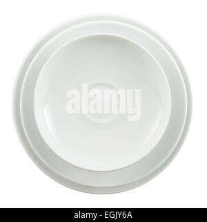 Round ceramic white plate stack isolated Stock Photo