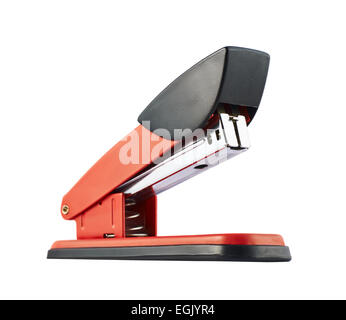 Red office stapler isolated Stock Photo