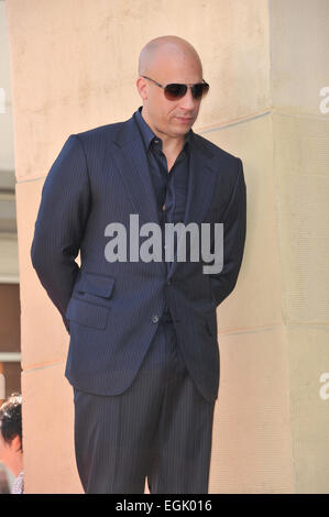 LOS ANGELES, CA - AUGUST 26, 2013: Vin Diesel on Hollywood Blvd where he was honored with the 2,504th star on the Hollwood Walk of Fame. Stock Photo