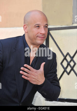 LOS ANGELES, CA - AUGUST 26, 2013: Vin Diesel on Hollywood Blvd where he was honored with the 2,504th star on the Hollwood Walk of Fame. Stock Photo