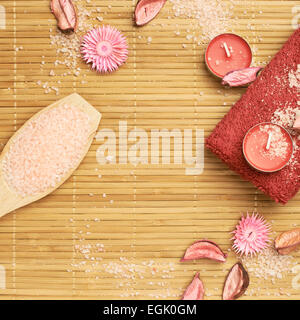 Potpourri, candles, towel, salt composition Stock Photo