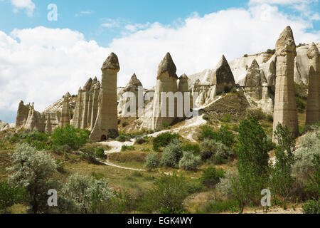 Fairy Chimneys, tufa formations in Love Valley, Goreme National Park, Nevsehir Province, Cappadocia, Anatolia, Turkey Stock Photo