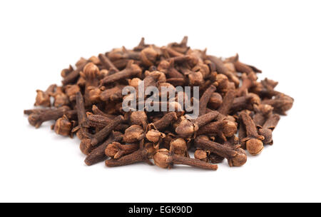 Pile of dried cloves spice isolated on white Stock Photo