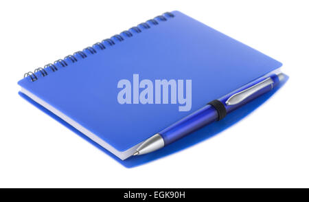 Blue notebook and pen isolated on white Stock Photo