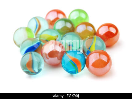 Group of old colorful marbles isolated on white Stock Photo