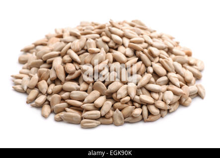 Peeled sunflower seeds isolated on white Stock Photo