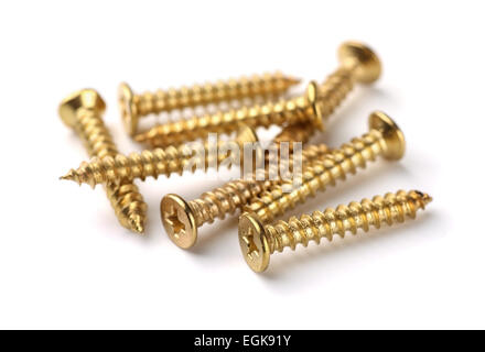 Golden screws isolated on white Stock Photo