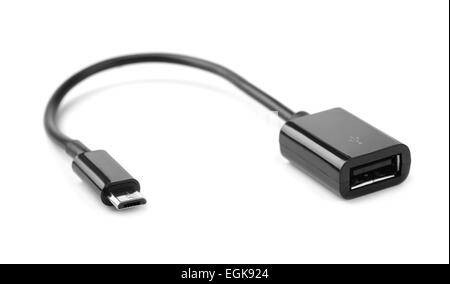 Micro USB OTG cable isolated on white Stock Photo