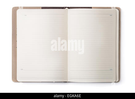 Open notebook isolated on white Stock Photo