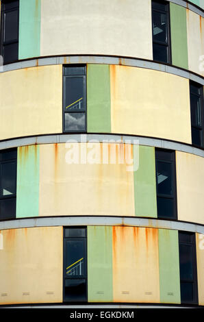 Maidstone, Kent, England, UK. Travelodge hotel - discolouration of the outside walls caused by rusty water from incorrectly trea Stock Photo