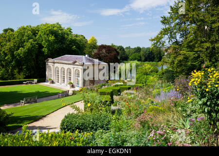 The orangery in the garden at Sherborne Castle, Dorset, England, UK