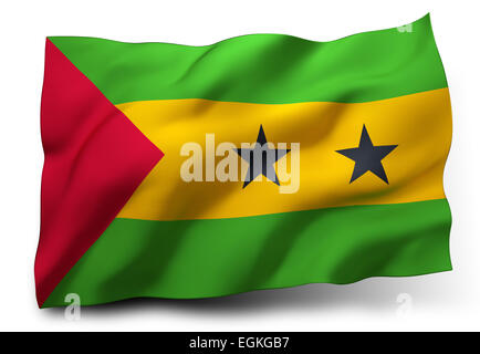 Waving flag of Sao Tome and Principe isolated on white background Stock Photo