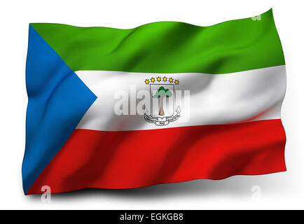 Waving flag of Equatorial Guinea isolated on white background Stock Photo