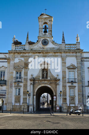 Arco da Vila in Faro, old town's gate. Algarve, Portugal Stock Photo
