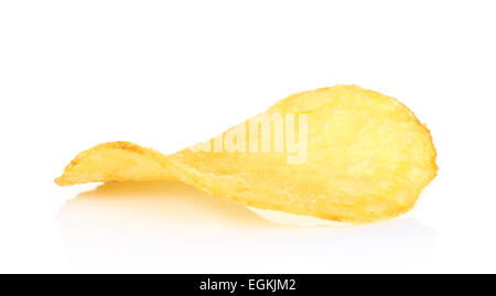 Single potato chip on white background close-up Stock Photo