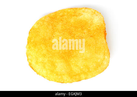 Single potato chip on white background close-up Stock Photo