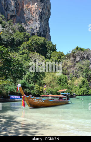 Longtail boat moored in Ao Nang Krabi. Stock Photo