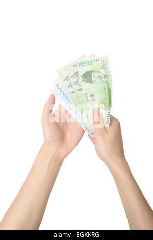 paying korean bills, isolated on a white Stock Photo