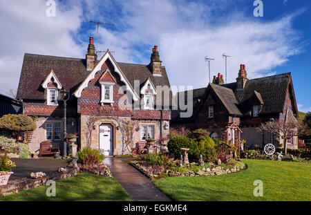 Swiss-styled cottages in the village of Ilam. Staffordshire, England. [Peak District National Park] Stock Photo