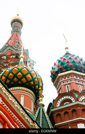 MOSCOW, RUSSIA Close up view of the minarets of St Basil's Cathedral in Red Square. Stock Photo