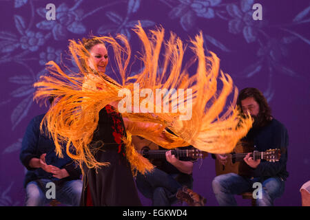 Alejandra Gudí performing. Ballet Flamenco de Andalucía perform 'Las Cuatro Esquinas' from their production 'Images: 20 Years' during the Flamenco Festival London 2015 at Sadler's Wells Theatre. The show runs from 20-21 February with the festival running from 16 February to 1 March 2015. Stock Photo