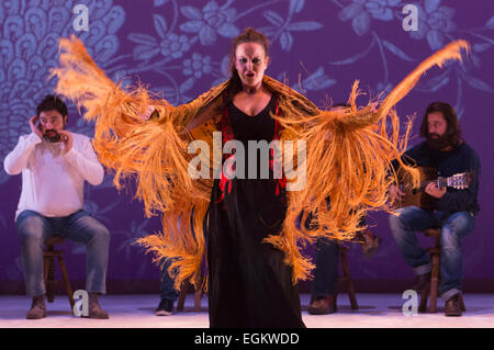 Alejandra Gudí performing. Ballet Flamenco de Andalucía perform 'Las Cuatro Esquinas' from their production 'Images: 20 Years' during the Flamenco Festival London 2015 at Sadler's Wells Theatre. The show runs from 20-21 February with the festival running from 16 February to 1 March 2015. Stock Photo