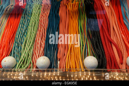 Giant licorice and sweets on display at La Fabrique de Belgique, Candy store, shop,  Madrid, Spain Stock Photo